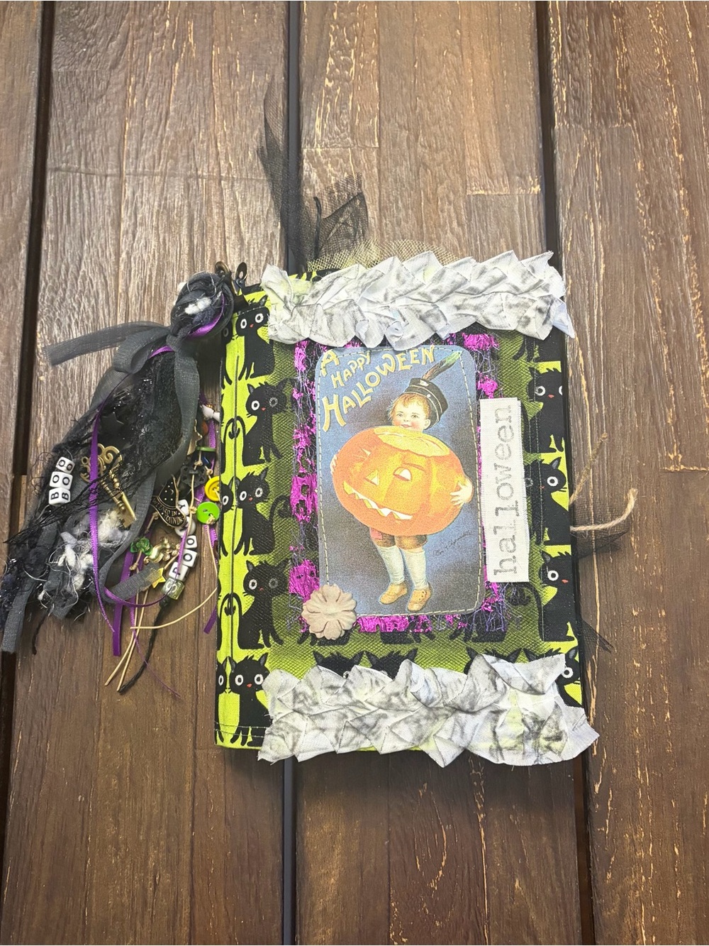 Halloween Junk Journal Black Cats Softcover 3 Signatures Decorated Handmade